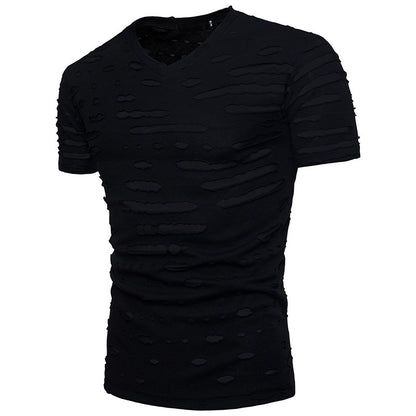 Summer New American Style Casual Dressed Rough Short-sleeved T-shirt Men's Fashionable V-neck Stretch Sports Fitness T-shirt