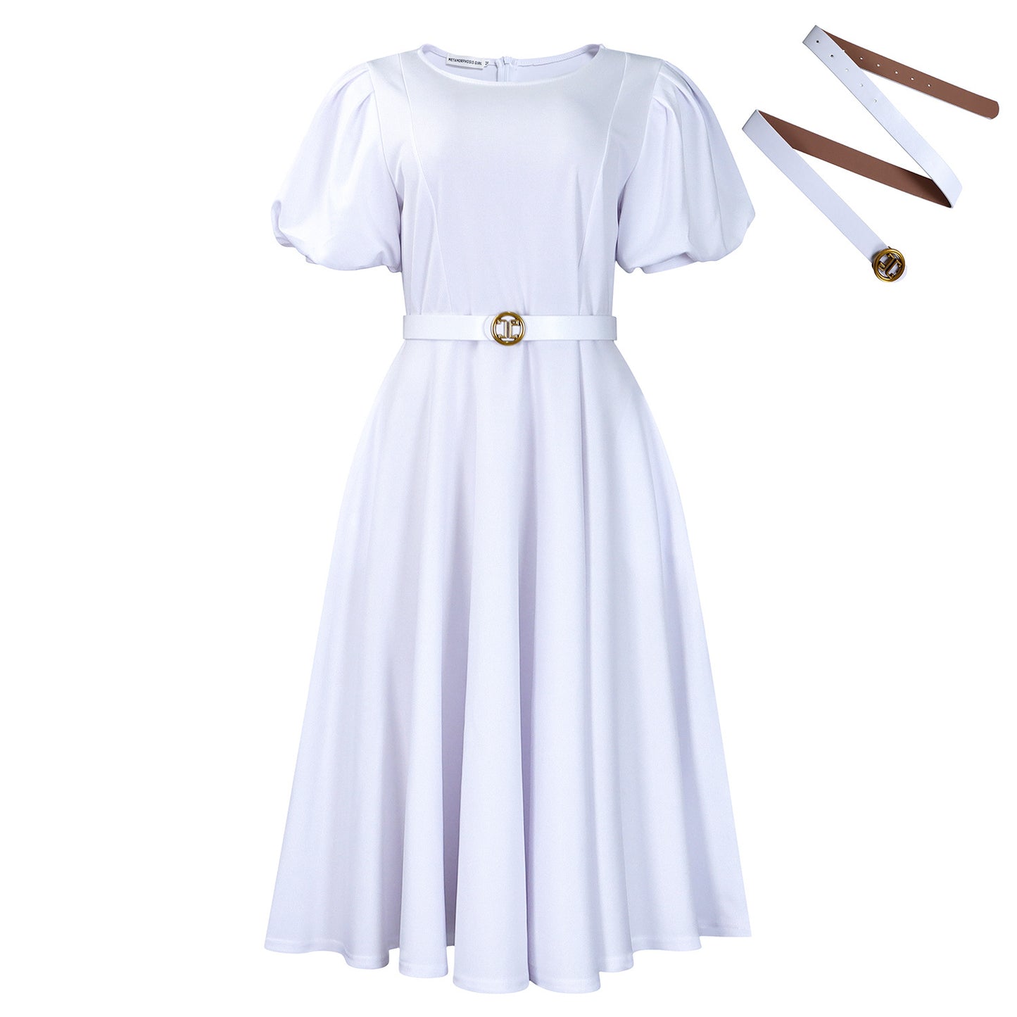 D590 European and American Women's Clothing 2025 Summer Fashion Puff Sleeve Elegant High-Waisted Solid Color Round Neck Large Hem African Dress