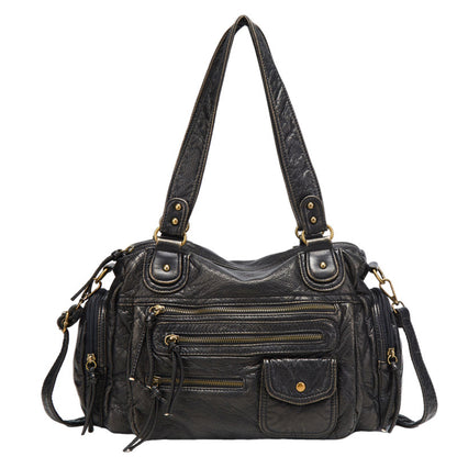 Cross-Border Popular European and American Motorcycle Bag Large Capacity Retro Style Multi-Pocket Tote Bag French Shoulder Hand-Held Crossbody Bag