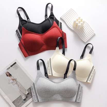 Autumn and Winter New Fashion Contrast Color Letter Shoulder Strap Underwear Small Chest Gather Up Bra Cross-border Foreign Trade