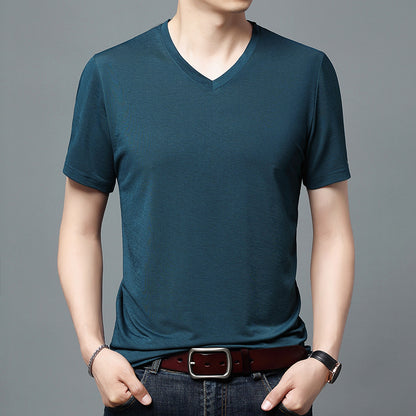 T-shirt Men's V-neck Solid Color Casual Short-sleeved Youth Summer Clothing Korean Fashionable Slim-fit Thin Half-sleeved T-shirt Men's Wear