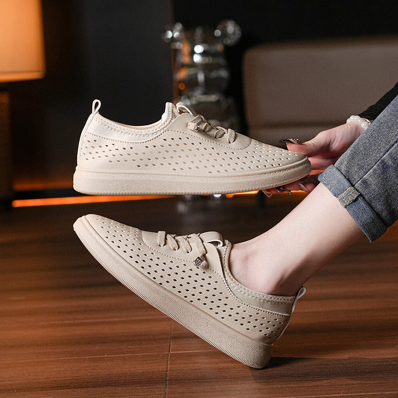 Summer White Shoes Women's Flat Breathable Casual Sneakers 2024 New Soft Sole Comfortable Hollow Breathable Women's Shoes Trendy