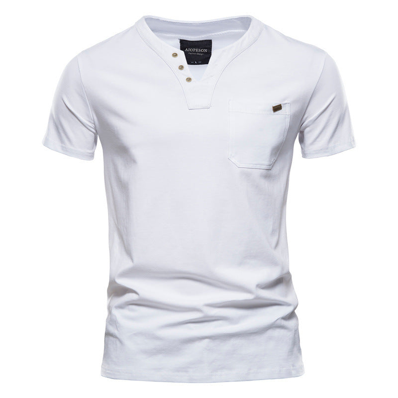 Pure Cotton Casual Sports T-Shirt Japanese Style Trendy Summer Men's Fashion T-Shirt Short Sleeve Pocket Men's Slim Fit