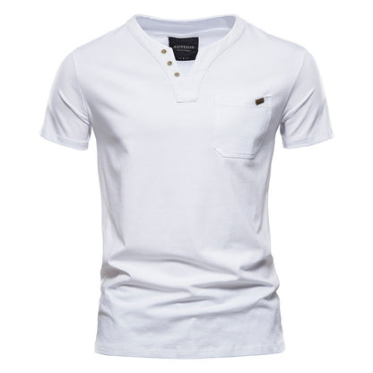 Pure Cotton Casual Sports T-Shirt Japanese Style Trendy Summer Men's Fashion T-Shirt Short Sleeve Pocket Men's Slim Fit