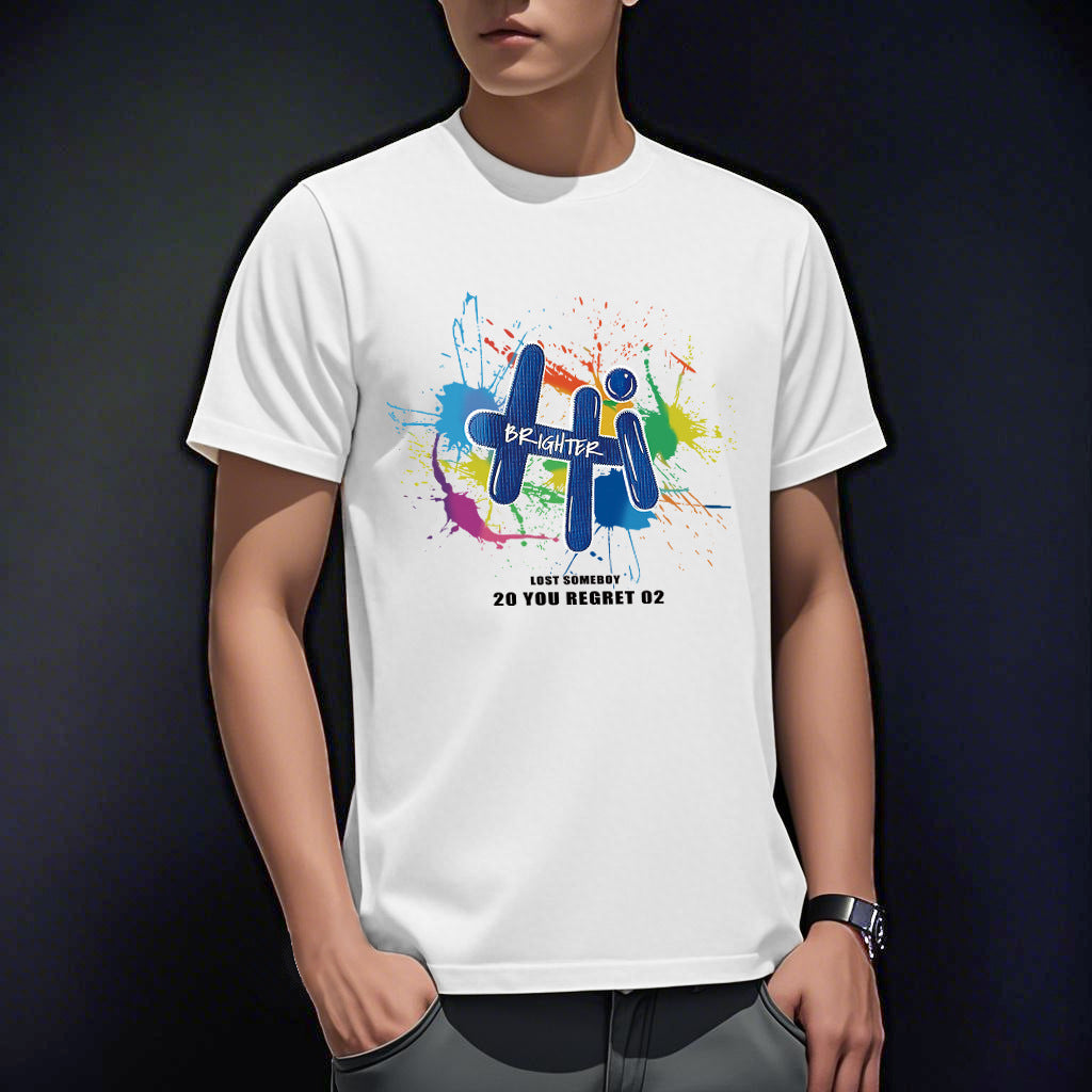 Men's Short-sleeved T-shirt American Casual Summer Round Neck Printed Base Breathable T-shirt All-match Top Half-sleeved Round Neck T-shirt