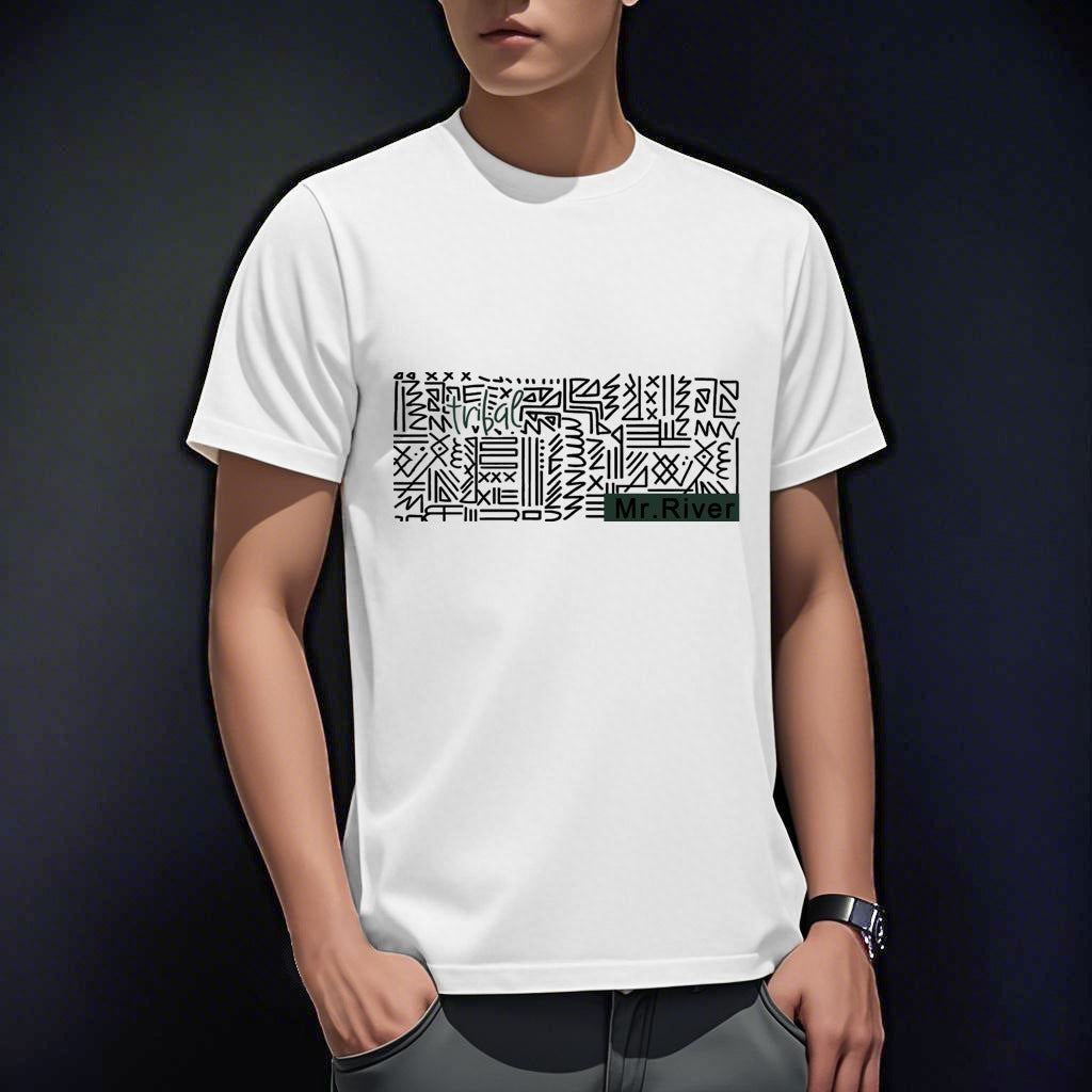 Men's Short-sleeved T-shirt American Casual Summer Round Neck Printed Base Breathable T-shirt All-match Top Half-sleeved Round Neck T-shirt