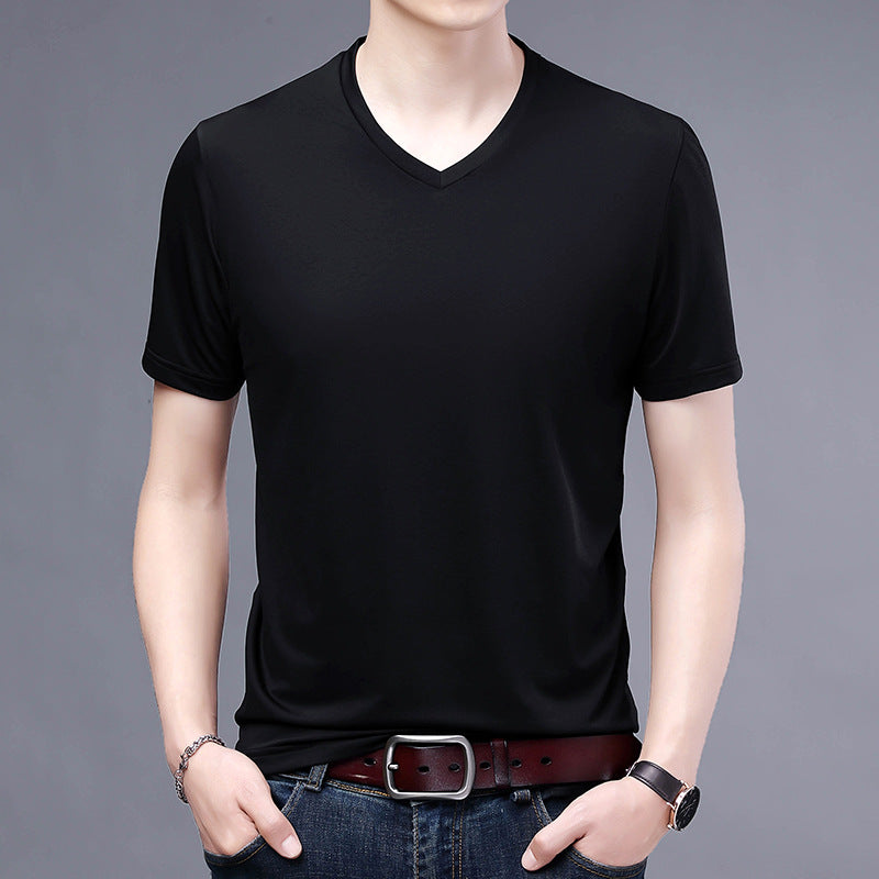 T-shirt Men's V-neck Solid Color Casual Short-sleeved Youth Summer Clothing Korean Fashionable Slim-fit Thin Half-sleeved T-shirt Men's Wear