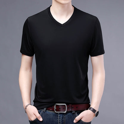T-shirt Men's V-neck Solid Color Casual Short-sleeved Youth Summer Clothing Korean Fashionable Slim-fit Thin Half-sleeved T-shirt Men's Wear