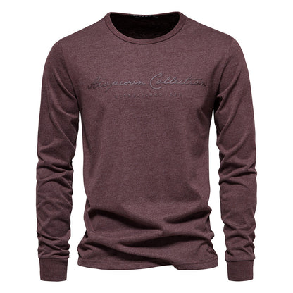 Printed Shirt European Size Round Neck Men's Long-Sleeved Bottoming Letter New Casual Sports Pure Color Cotton T-Shirt