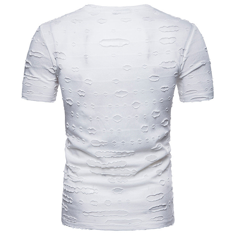 Summer New American Style Casual Dressed Rough Short-sleeved T-shirt Men's Fashionable V-neck Stretch Sports Fitness T-shirt