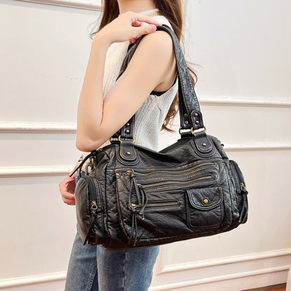 Cross-Border Popular European and American Motorcycle Bag Large Capacity Retro Style Multi-Pocket Tote Bag French Shoulder Hand-Held Crossbody Bag