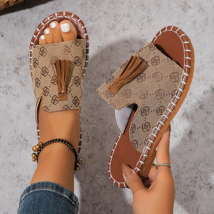 Summer 2023 Foreign Trade Round Head Large Size 40-43 Women's Outer Wear Hemp Rope Sandals and Slippers Fashionable Slipper