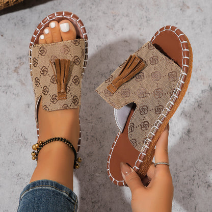 Summer 2023 Foreign Trade Round Head Large Size 40-43 Women's Outer Wear Hemp Rope Sandals and Slippers Fashionable Slipper