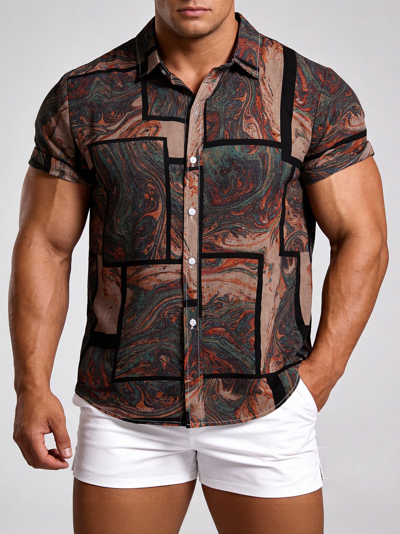 Cross-border foreign trade AliExpress EBAY Europe station new men's shirt Hawaii printed short sleeve top loose tide