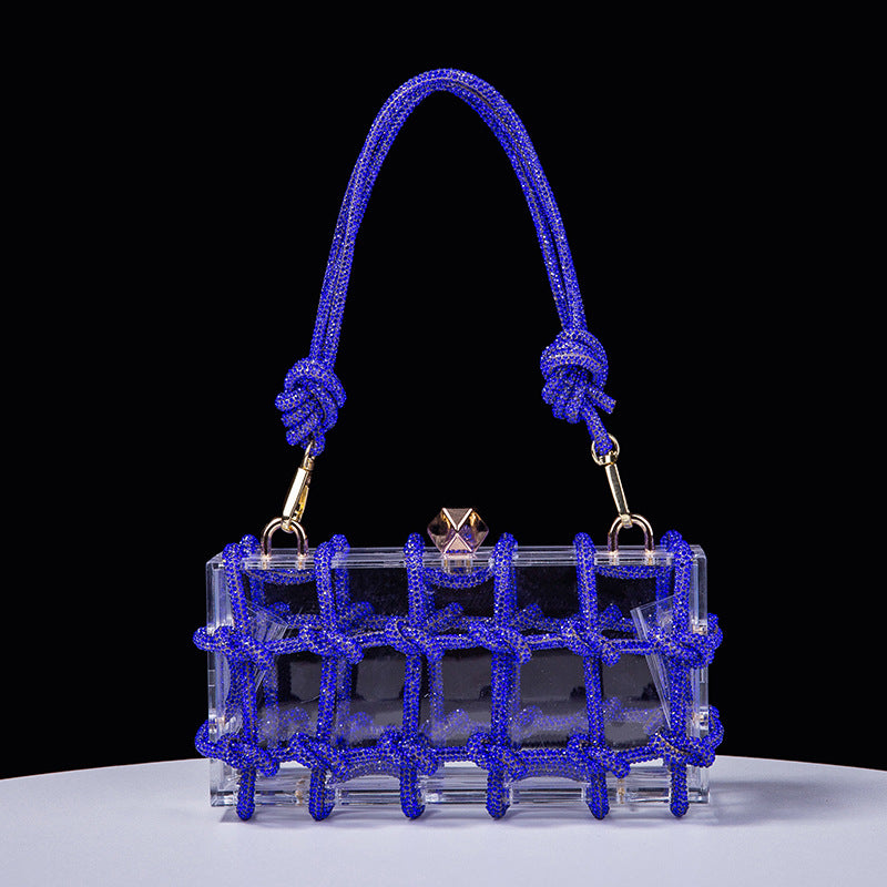 Cross-Border Spring and Summer Acrylic Transparent Storage Box Banquet Hand-Woven Rope Small Square Bag Armpit Handbag