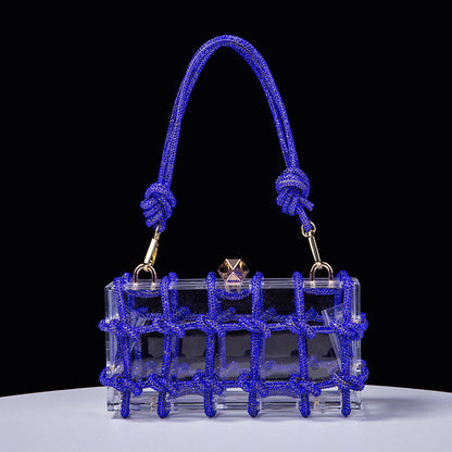 Cross-Border Spring and Summer Acrylic Transparent Storage Box Banquet Hand-Woven Rope Small Square Bag Armpit Handbag