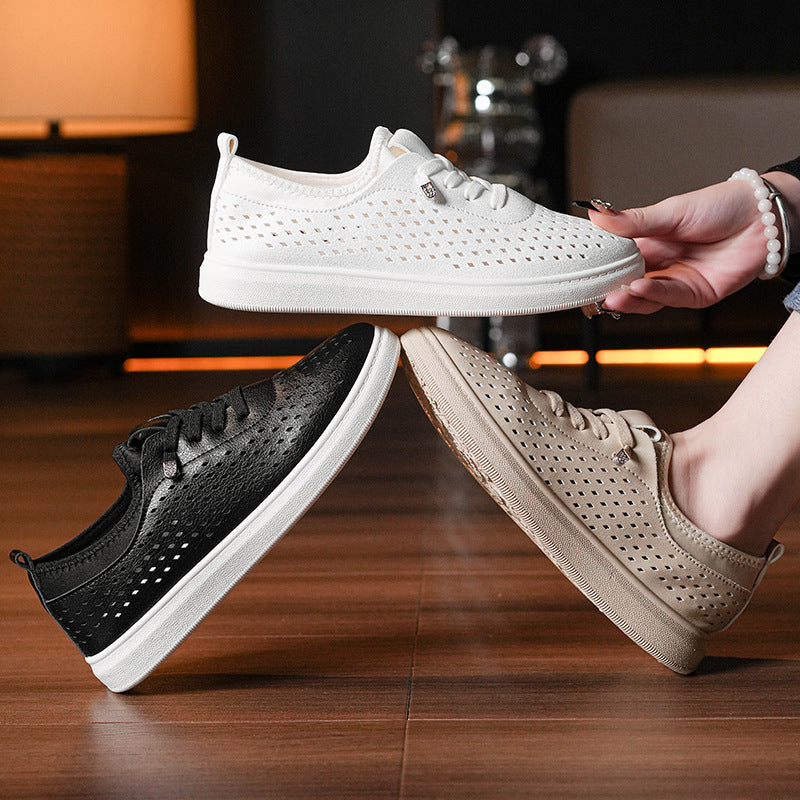 Summer White Shoes Women's Flat Breathable Casual Sneakers 2024 New Soft Sole Comfortable Hollow Breathable Women's Shoes Trendy