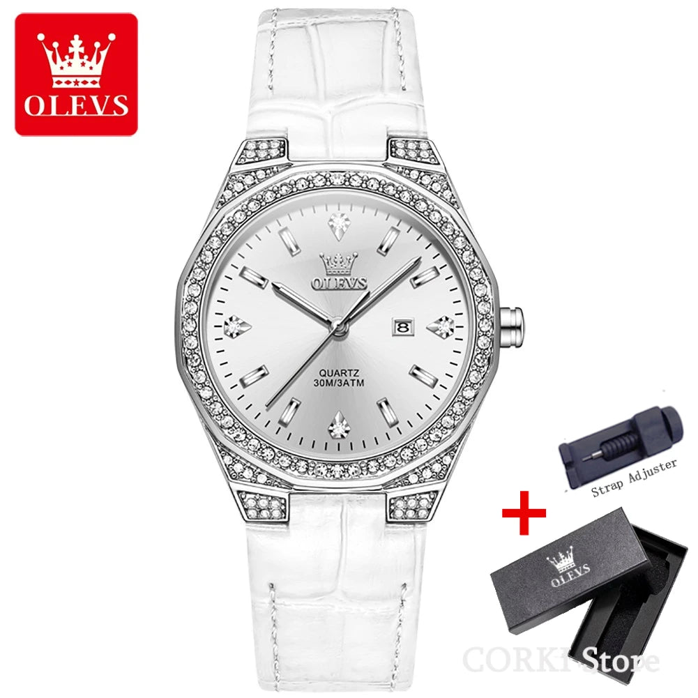 OLEVS 5606 Luxury Women's Watches Diamond Lap Leather Strap Waterproof Luminous Ladies Wristwatch Quartz Watch for Women Relogio