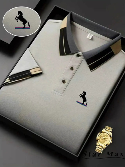 Men's Luxury Short Sleeve Polo Shirt with Horse Embroidery Milan Style