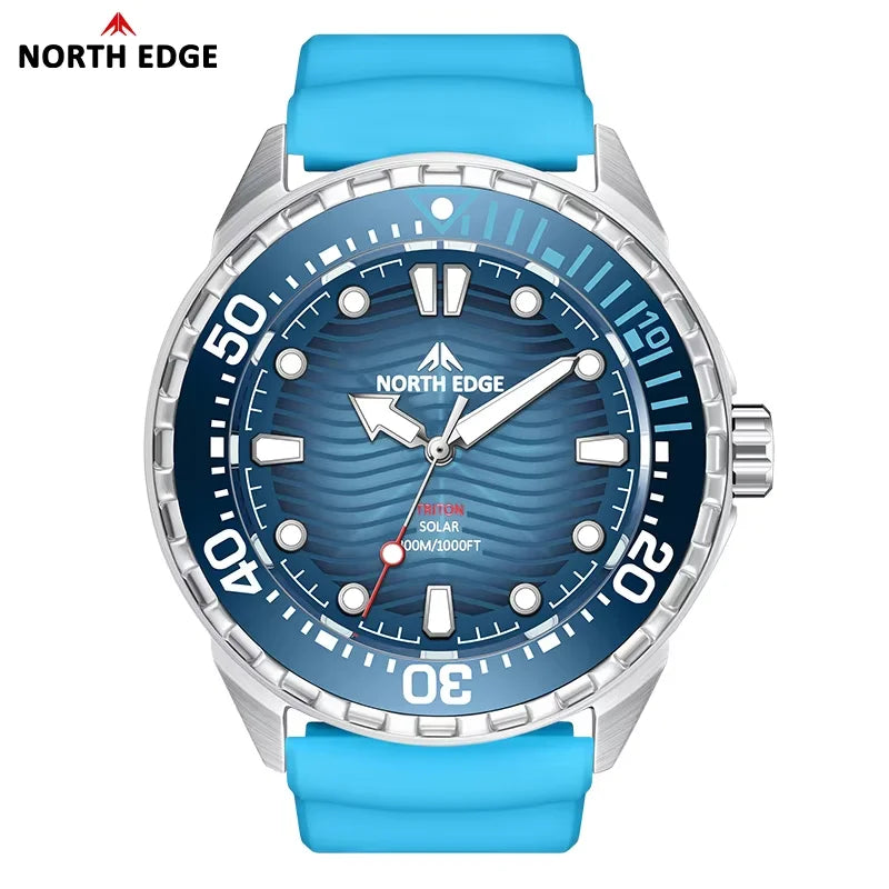 NORTH EDGE NEW+ TRITON Solar-Powered Diving Watch Luxury Quartz Watches For Men 300M Waterproof 180+ Day Power
