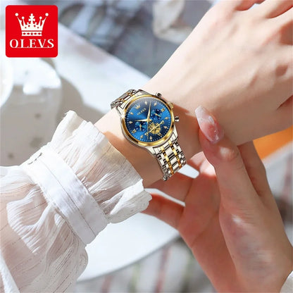 OLEVS Women's Watches Elegant Fashion Original Quartz Female Wristwatch Multifunction Chronograph Waterproof Luminous 24 Hour