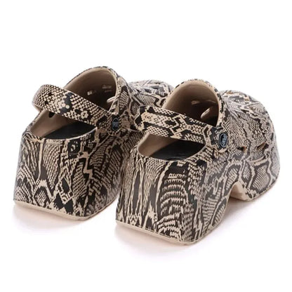 Leopard Chunky Platform Clogs Women 2025 Autumn Summer Comfort Thick Bottom Non Slip Outdoor Slippers Height-Increasing Shoes