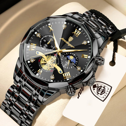 POEDAGAR Top Original Men Clock Waterproof Luminous Chronograph Man Wristwatch Stainless Steel Luxury Quartz Men's Watches Reloj