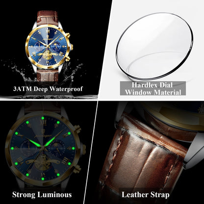POEDAGAR Luxury Classic Men Clock Waterproof Luminous Chronograph Fashion Man Watch Leather Quartz Casual Business Men's Watches