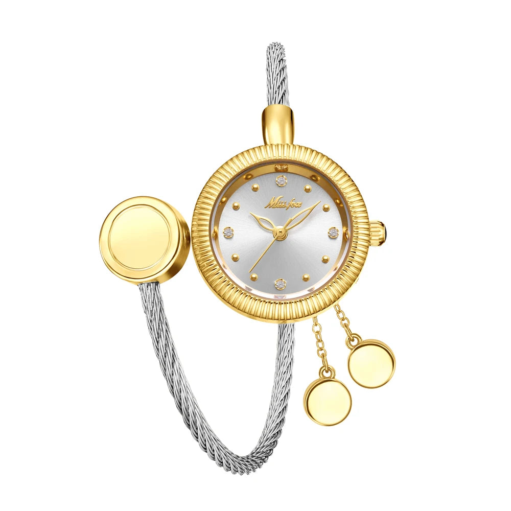 Missfox Gold Mini Watches For Women Causal Fashion Open Band Small Watch Power By Battery Ladies Wristwatches New Hot For Gift