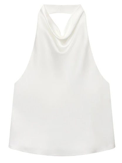 HXAO Top Women Halter Satin Women Tops Backless Corset Top Vest Yellow