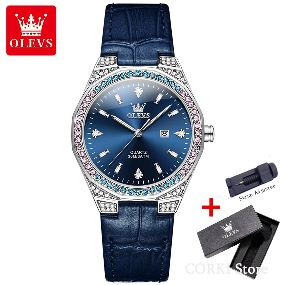 OLEVS 5606 Luxury Women's Watches Diamond Lap Leather Strap Waterproof Luminous Ladies Wristwatch Quartz Watch for Women Relogio