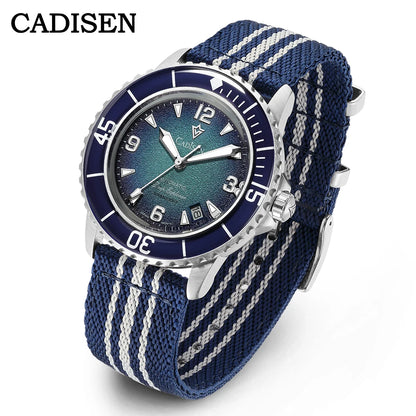 CADISEN Deep Explorer 2026 Green Automatic Mechanical Watch Man Canvas Strap Wristwatch 8215 Luxury Luminous Waterproof Watches