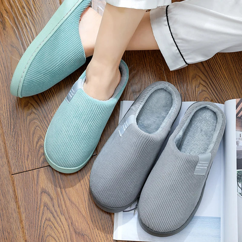 Winter Warm Fur Home Slippers Women Comfort Mute Non Slip Plush Slides Woman Solid Color Soft Sole Indoor Bedroom Slippers 2024