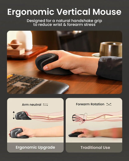 ProtoArc Ergonomic Mouse EM11 NL BT Rechargeable Wireless Vertical Mouse 2.4GHz Optical Mice for Windows, Mac OS