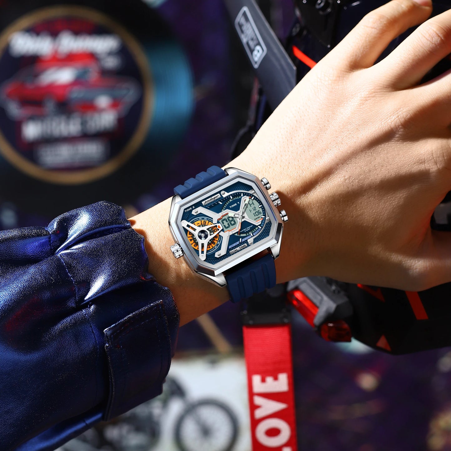 POEDAGAR Luxury Men Wristwatch Date Week Luminous LED Quartz Man Clock Silicone Strap Electronic Dual Time Fashion Men's Watches