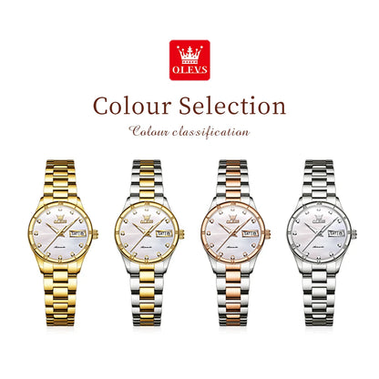 OLEVS New Fashion Ladies Watch Top Brand Casual Automatic Mechanical Watches Date Steel Waterproof Women Male Clock Wristwatch