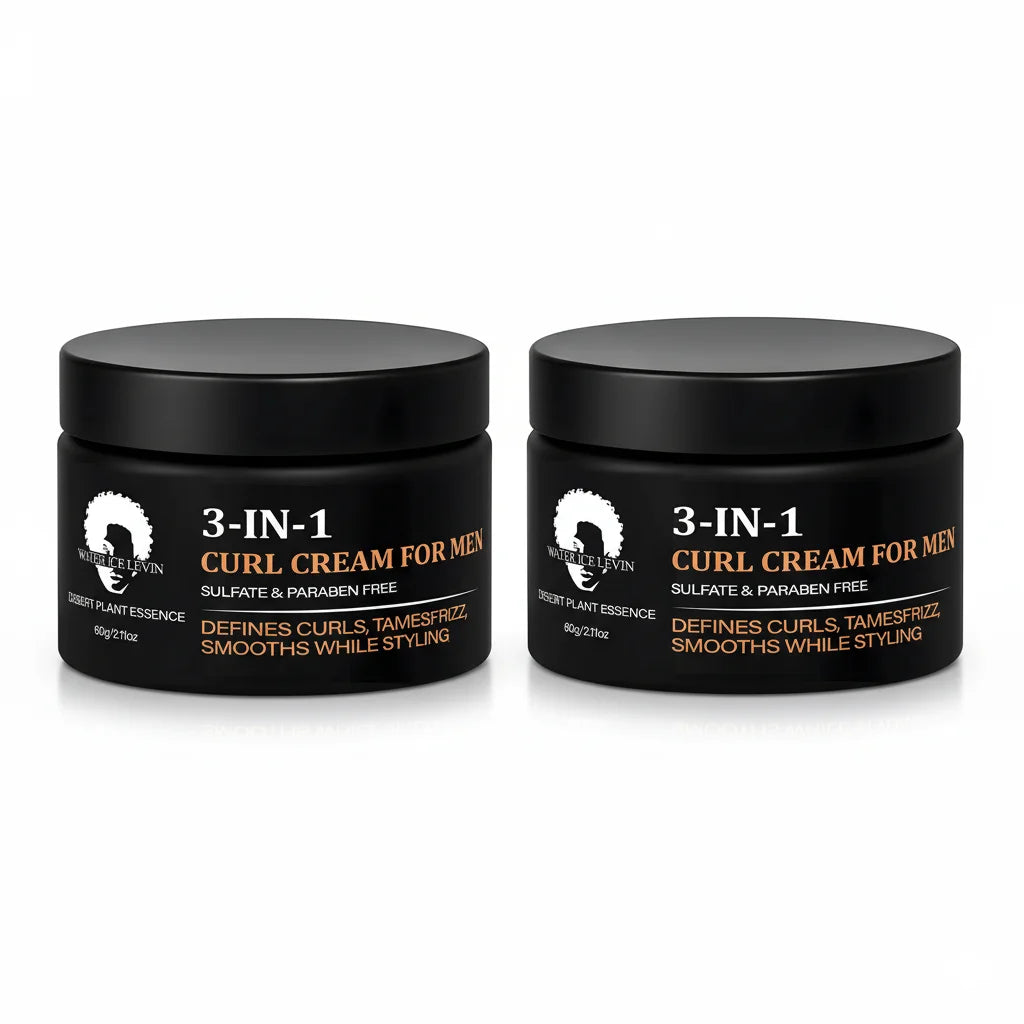 Men's 3-in-1 Curl Cream with Collagen & Coconut Oil - Defines Curls, Tames Frizz, Smooths Styling, Sulfate & Paraben Free 60g