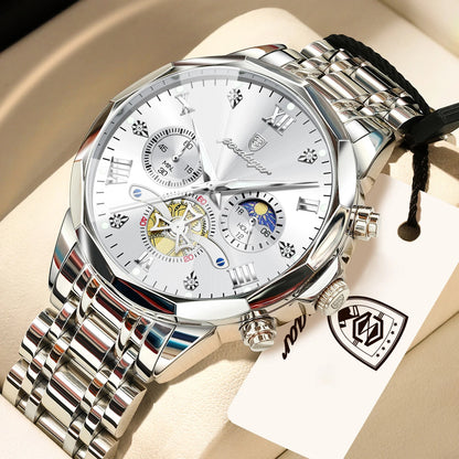 POEDAGAR Top Original Men Clock Waterproof Luminous Chronograph Man Wristwatch Stainless Steel Luxury Quartz Men's Watches Reloj