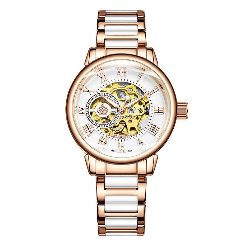 ORKINA Automatic Mechanical Women's Watch Top Brand Luxury Fashion Casual Leather or Stainless Steel Band Lady Dress Wristwatch