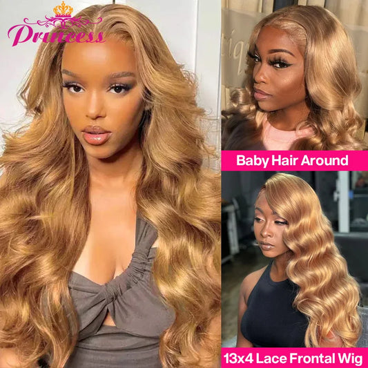 Princess Hair #27 Colored Honey Blonde Pre Plucked HD Transparent Human Hair Wig 13X4 Body Wave Lace Frontal Human Hair Wigs