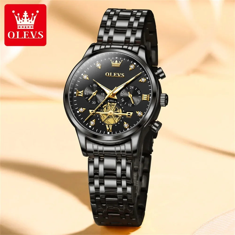 OLEVS Women's Watches Elegant Fashion Original Quartz Female Wristwatch Multifunction Chronograph Waterproof Luminous 24 Hour