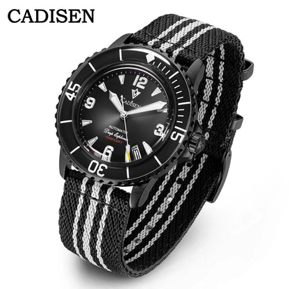 CADISEN Deep Explorer 2026 Green Automatic Mechanical Watch Man Canvas Strap Wristwatch 8215 Luxury Luminous Waterproof Watches