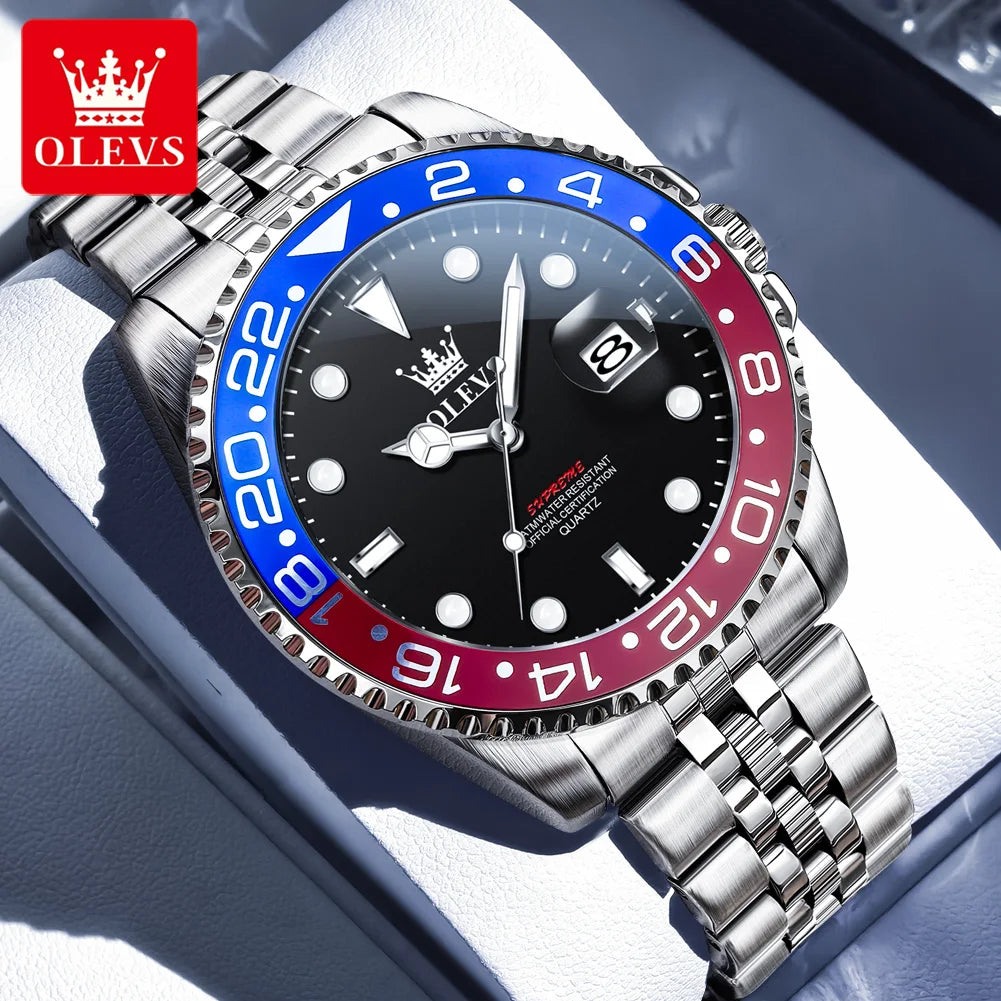 OLEVS Men's Watches Top Brand Luxury Classic Datejust Original Quartz Watch for Man Waterproof Luminous Big Date Stainless Steel