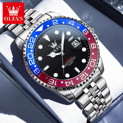 OLEVS Men's Watches Top Brand Luxury Classic Datejust Original Quartz Watch for Man Waterproof Luminous Big Date Stainless Steel
