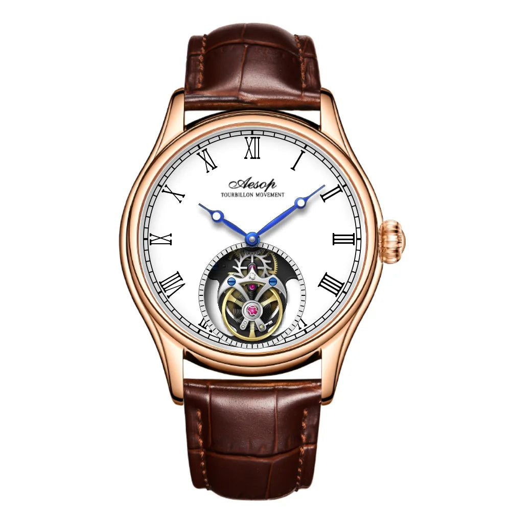 Aesop Real Flying Tourbillon Movement Mechanical Watches Luxury Watch for Men Skeleton Tourbillon Watch Sapphire Official Store