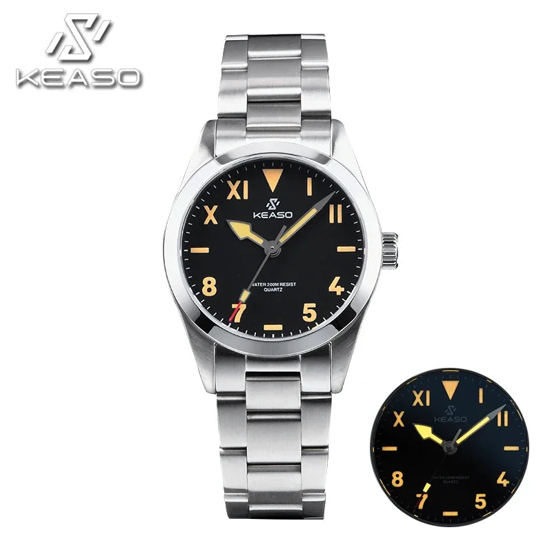 KEASO Top Men's Dive Watches MIYOTA 2035 Quartz Movement Sapphire C3 Luminous 200M Waterproof Sports 316L Solid Steel Watch