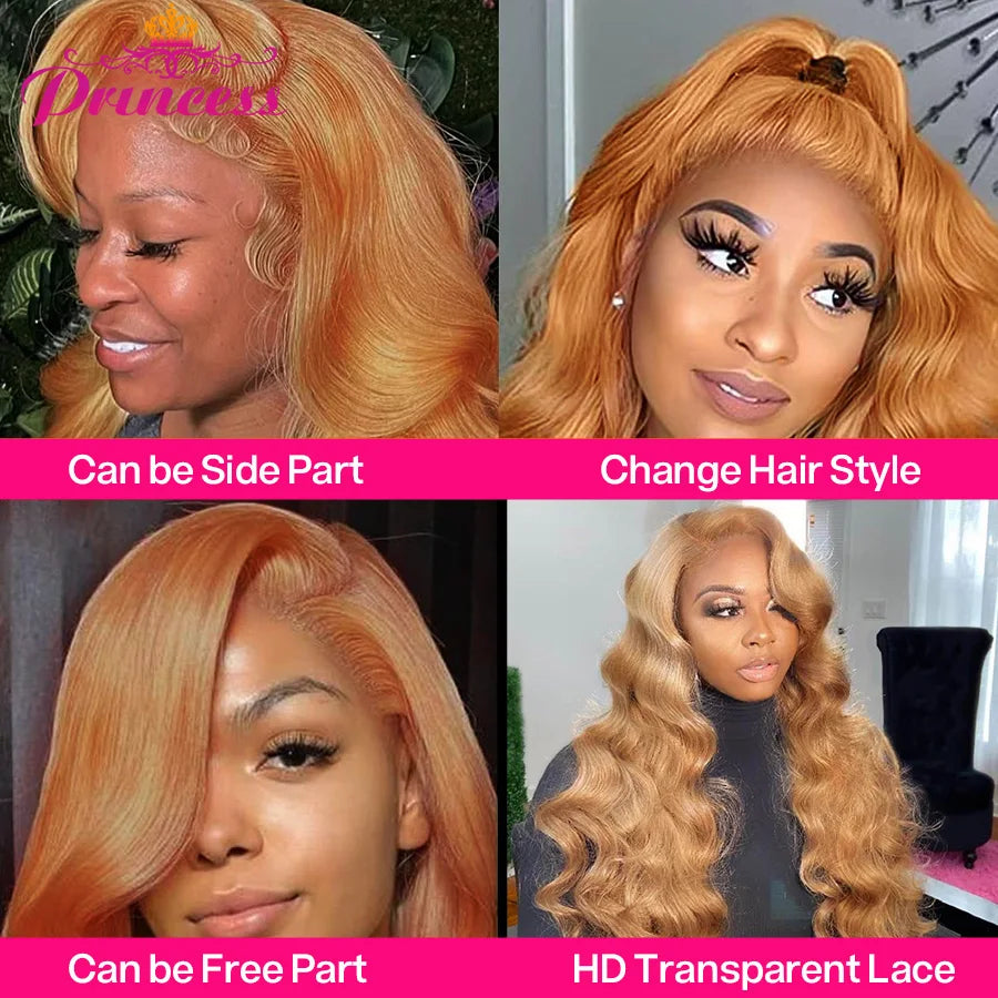 Princess Hair #27 Colored Honey Blonde Pre Plucked HD Transparent Human Hair Wig 13X4 Body Wave Lace Frontal Human Hair Wigs
