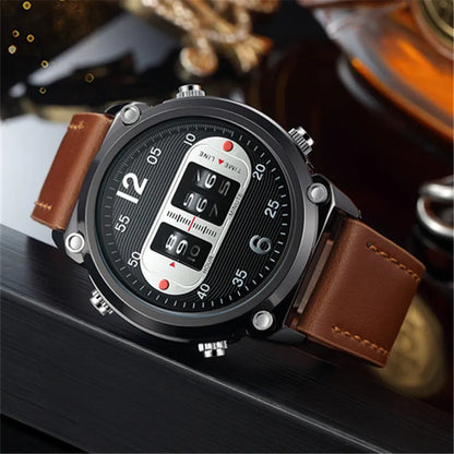 Men Unique Designer Watches Fashion Leather Band Tire Simple Army Sports Vintahe Quartz Watch Black Montres de Marque de Luxe