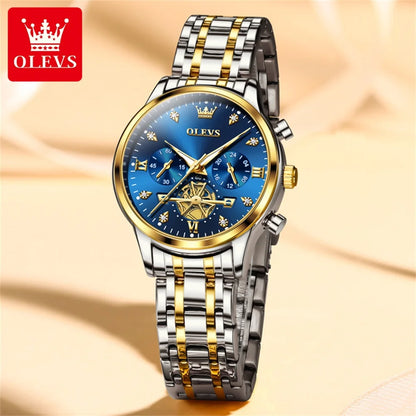 OLEVS Women's Watches Elegant Fashion Original Quartz Female Wristwatch Multifunction Chronograph Waterproof Luminous 24 Hour