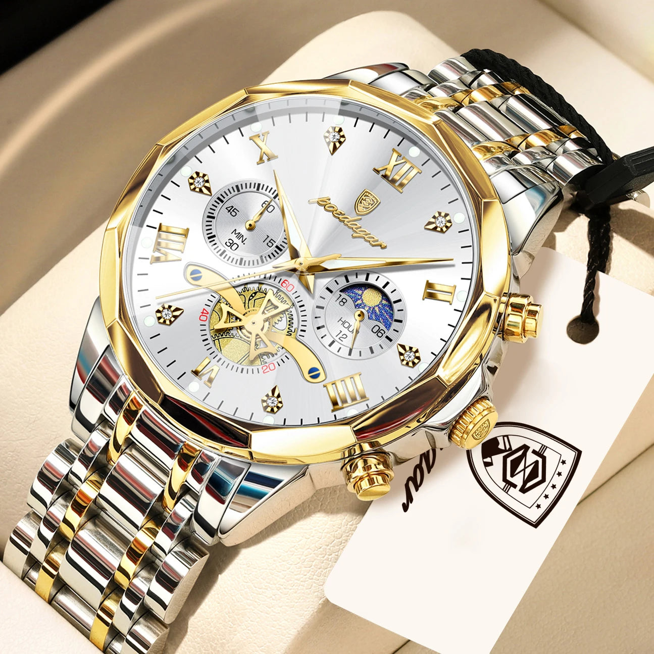 POEDAGAR Top Original Men Clock Waterproof Luminous Chronograph Man Wristwatch Stainless Steel Luxury Quartz Men's Watches Reloj